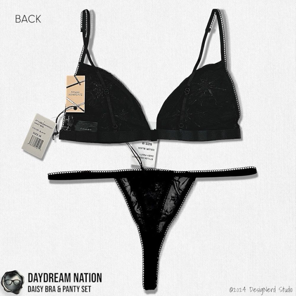DAYDREAM NATION DAISY BRA & PANTY SET IN BLACK SHEER MESH LINGERIE SIZE MEDIUM - Picture 11 of 13